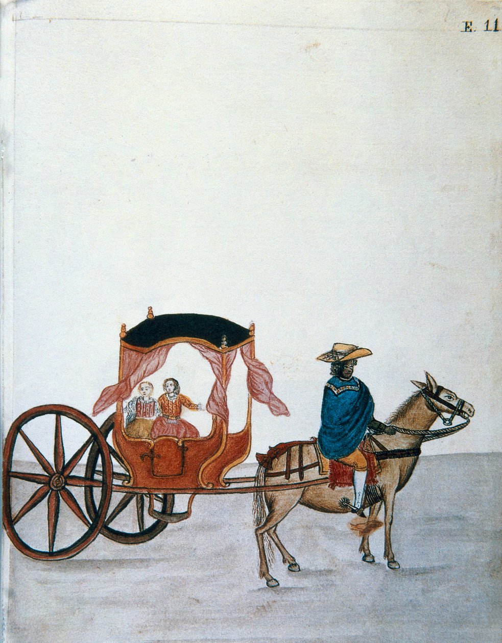Spanyol nők egy indián vezette lovas kocsiban, Balthazar Martinez Companion és Bujanda, Trujillo püspöke (1782-1785) "Trujillo of Peru" vagy "Codex Martinez Companion" című könyvéből alkotó: Unknown artist