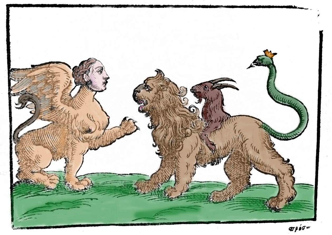 A Szfinx a kiméra ellen a mitológia után Patavia 1637 alkotó: Unknown artist