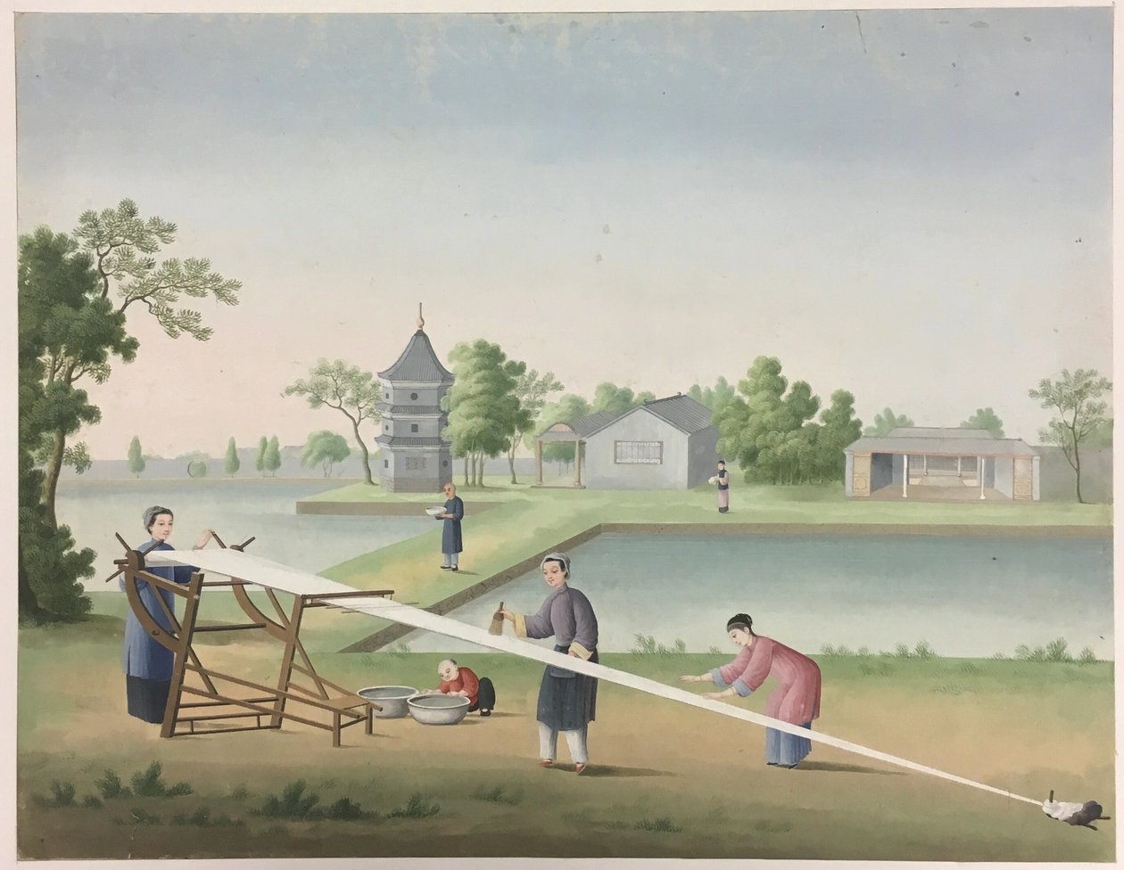 Ruhák fonása, tealevelek előkészítése, selyem előkészítése alkotó: Unknown artist