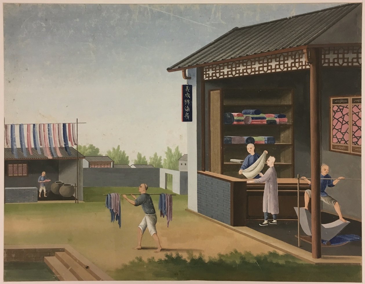 Ruhák fonása, tealevelek előkészítése, selyem előkészítése alkotó: Unknown artist