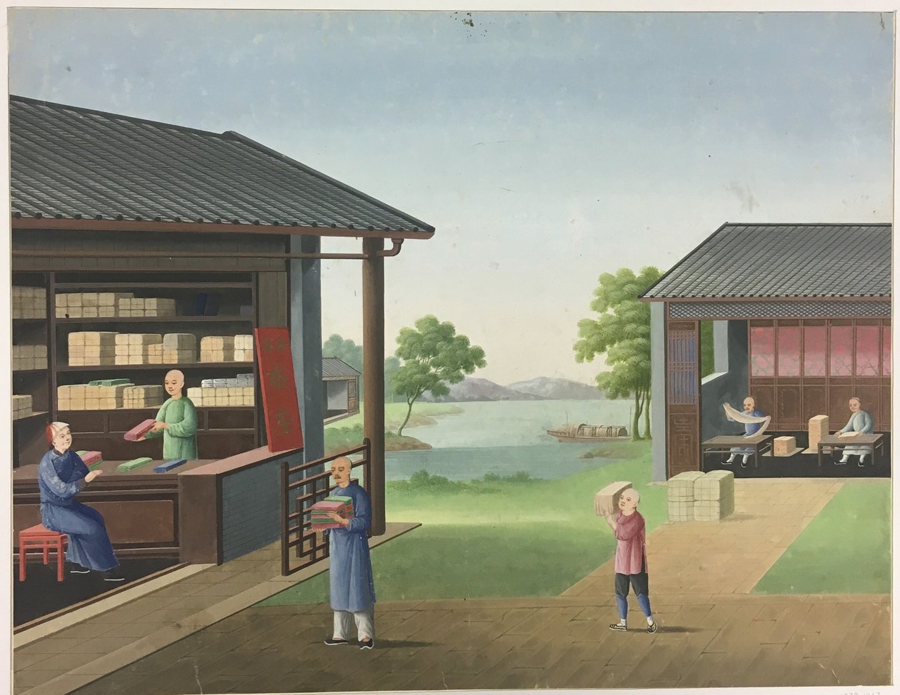 Ruhák fonása, tealevelek előkészítése, selyem előkészítése alkotó: Unknown artist