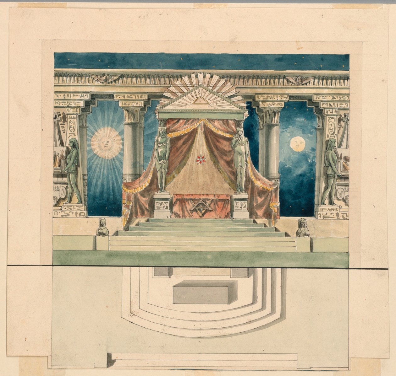 Színpadterv, oltár az egyiptomi templomban alkotó: Unknown artist
