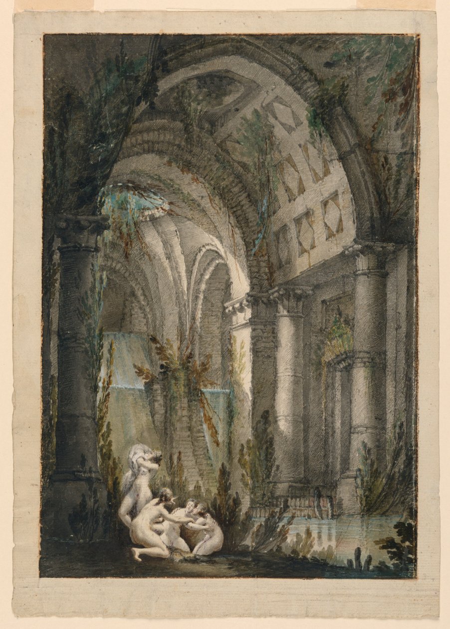 Színpadtervezés, nimfák fürdőzés a barlangban alkotó: Unknown artist