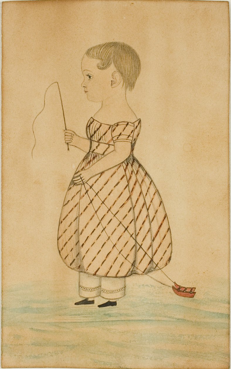 Álló lány profilban balra ostorral és játékszánnal alkotó: Unknown artist