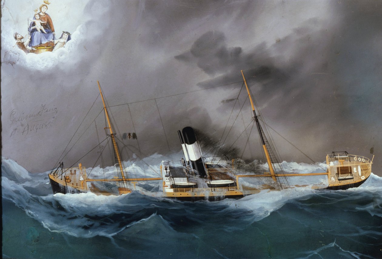 Gőzhajó a viharban. alkotó: Unknown artist