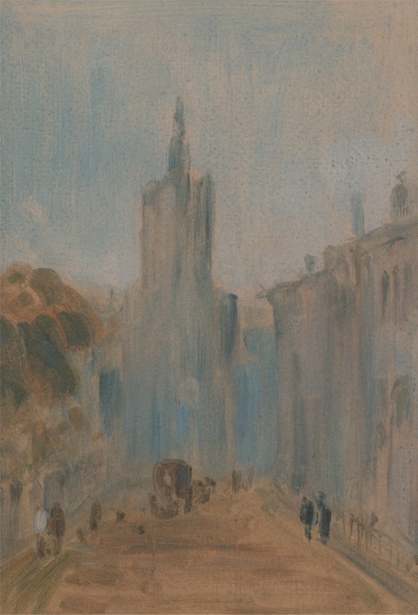 Utca templommal és alakokkal alkotó: Unknown artist