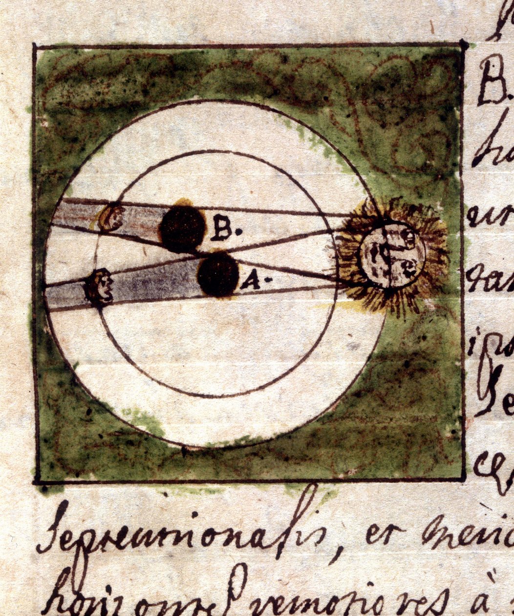 Tanulmány a holdfogyatkozás jelenségéről - 1705-ös csillagászati kézirat. alkotó: Unknown artist