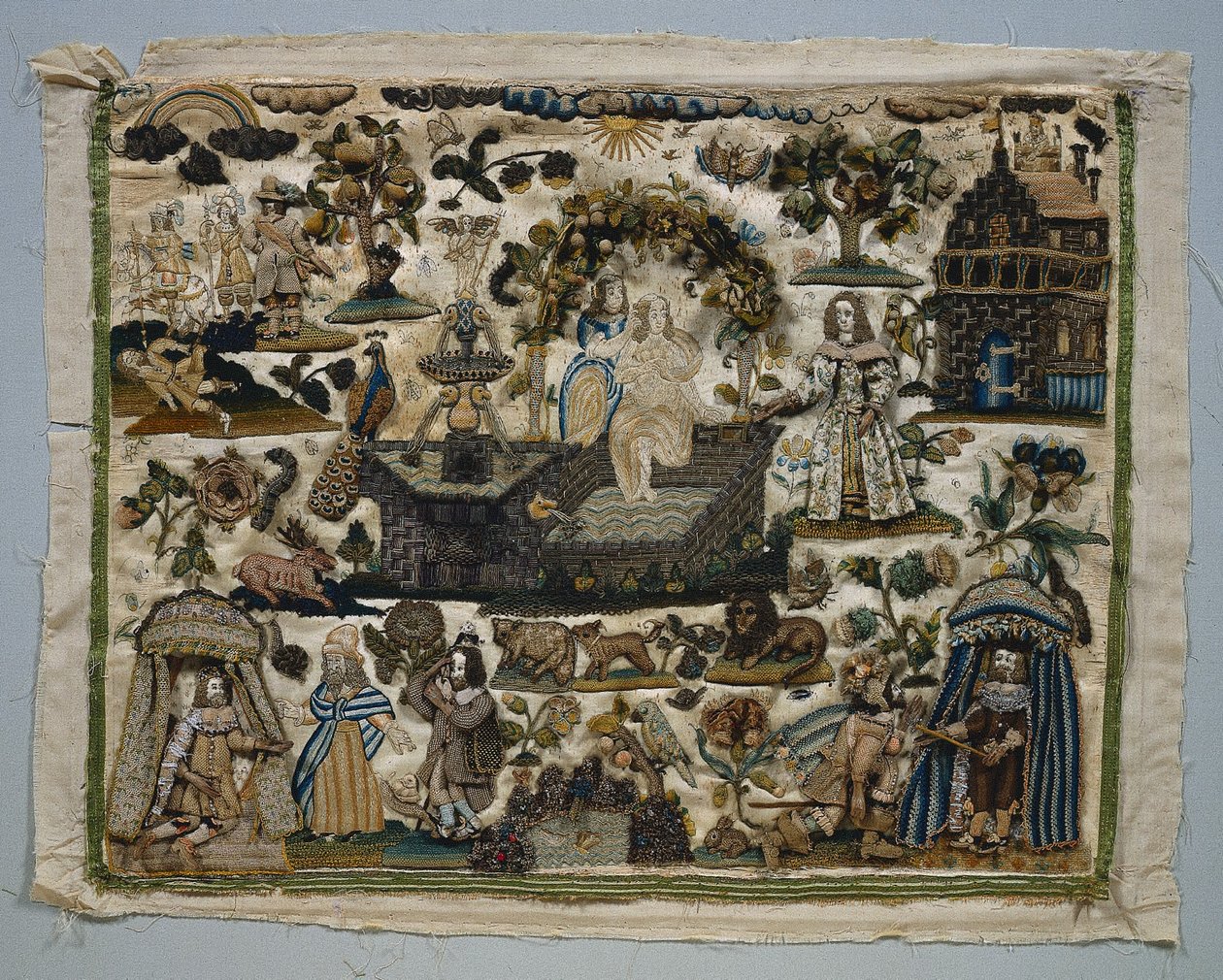 Stumpwork Panel: Dávid és Betsabé története alkotó: Unknown artist