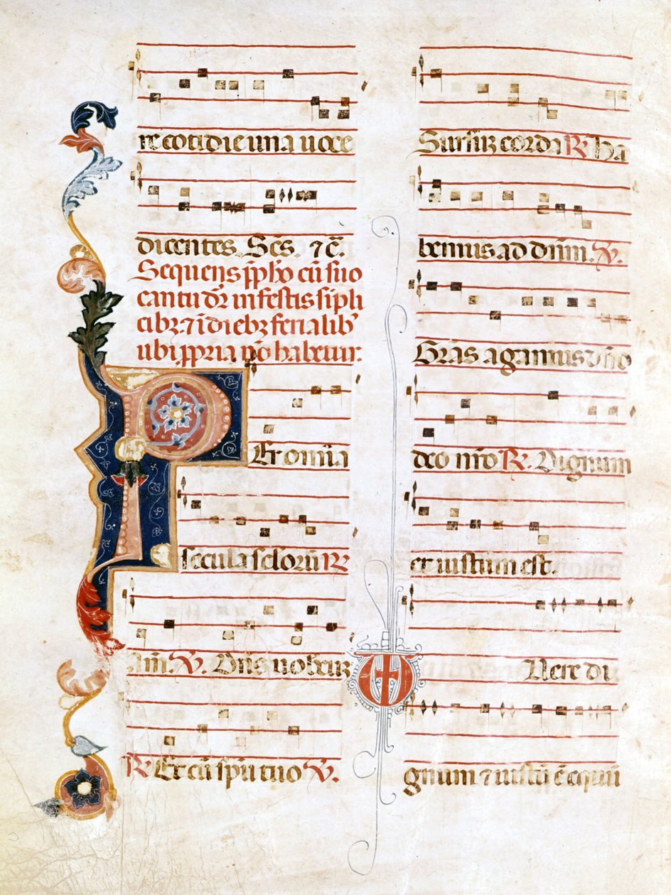 Sursum Corda, példa a 14. századi jelölésre („P”). alkotó: Unknown artist