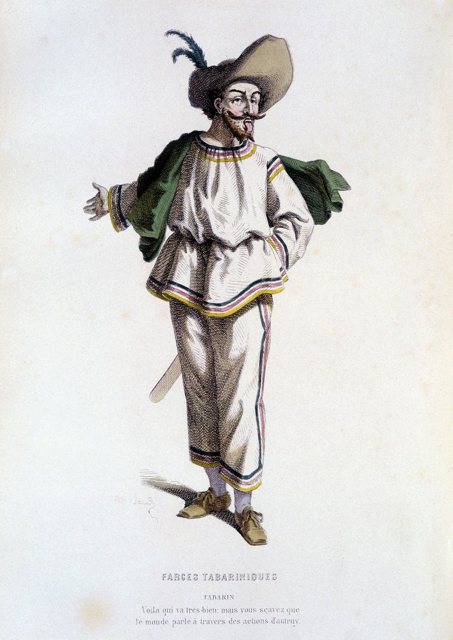 Tabarin, „a Farces Tabariniques karaktere” (Tabarin, 1622), Edouard Fournier „A 16. és 17. századi francia színházban, Moliere előtt”. alkotó: Unknown artist