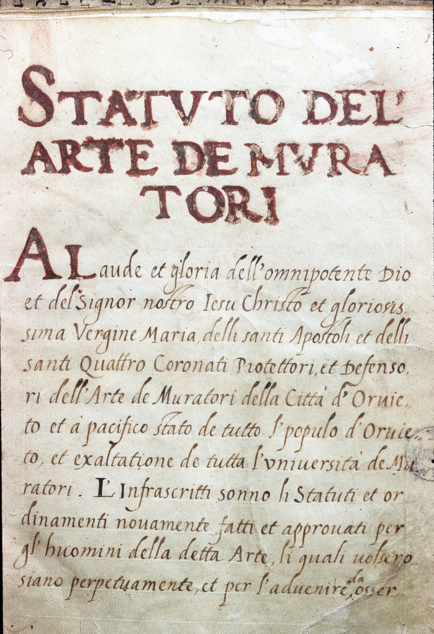 Table des Corporation, Orvieto város maconsainak státusza, Olaszország alkotó: Unknown artist