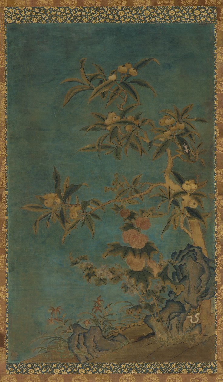 Gobelin: gyümölcsfák és hollyhocks alkotó: Unknown artist