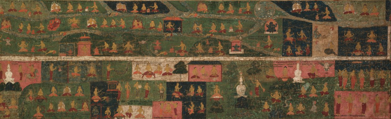 Templomi zászló zarándokhelyekkel és a Svayambhu-purana jeleneteivel (Az ősi Buddha ősi szövege) alkotó: Unknown artist