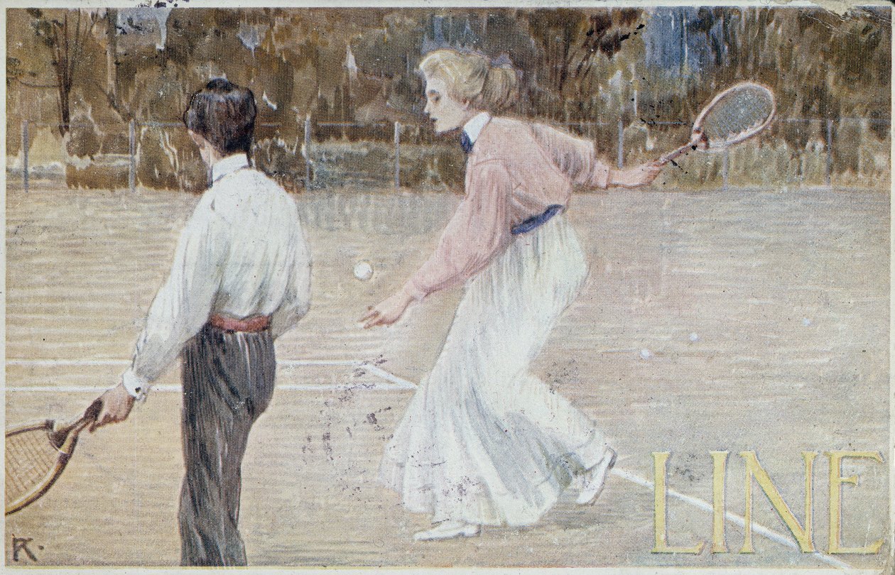Teniszezők – képeslap, 1890 körül alkotó: Unknown artist