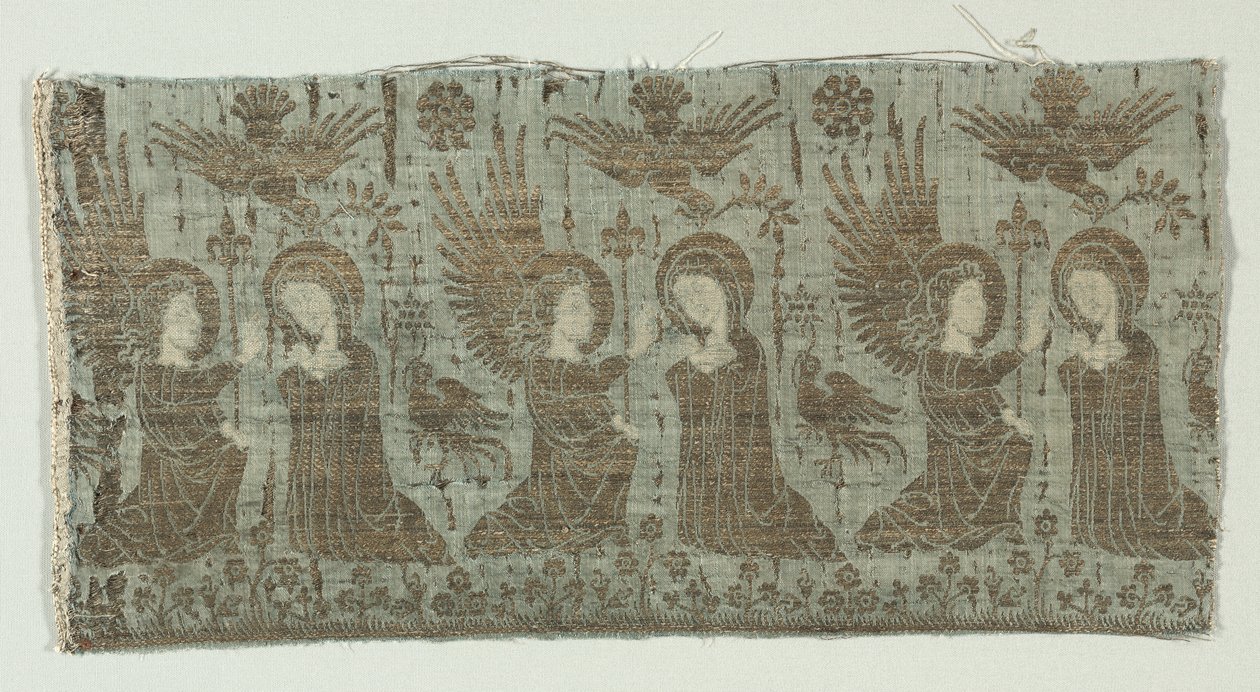 Textiltöredék az Angyali üdvözlettel alkotó: Unknown artist