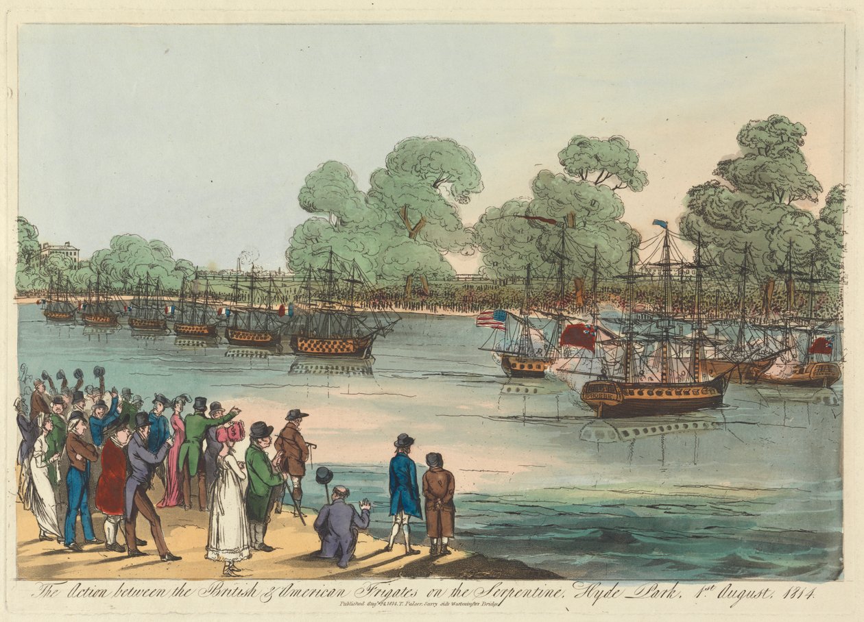 Akció a brit és amerikai fregattok között a szerpentinen, Hyde Park 1814. augusztus 1. alkotó: Unknown artist