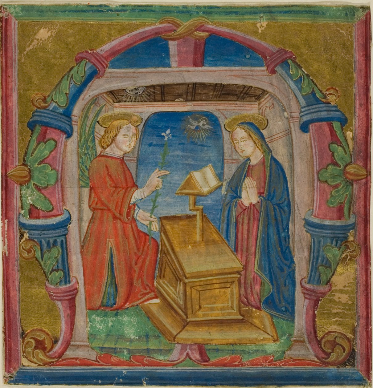 Az Annunciáció egy történeti "M" kezdetű antifónából származó históriázott "M" betűvel alkotó: Unknown artist