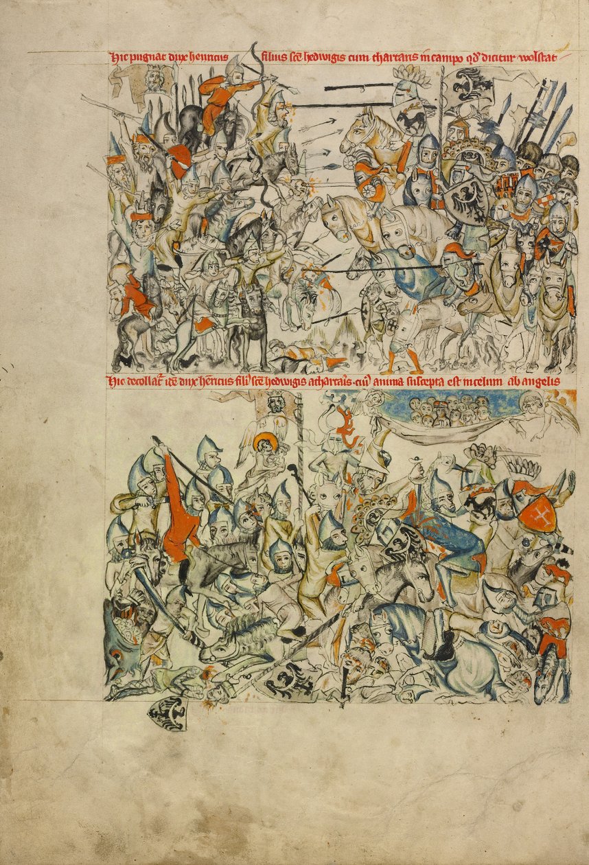 A lignitz-i csata; Heinrich lefejezése és lelkének angyalok által a mennybe szállított lelke alkotó: Unknown artist