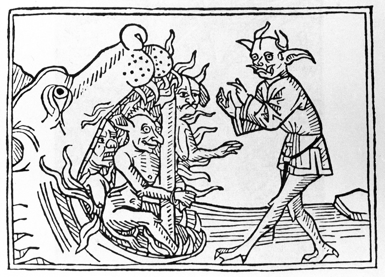 A Belial-folyamat: „A Belial démon visszatér az alvilág bejáratához” Metszet Jacobus de Teramo (vagy Palladino) „The Belial Process” című művéből, Ausburg alkotó: Unknown artist