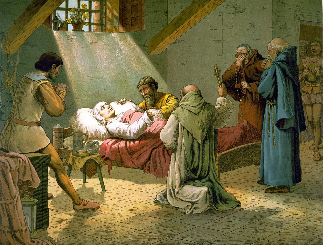 Kolumbusz Kristóf halála 1506.05.20. századi színes metszet. alkotó: Unknown artist