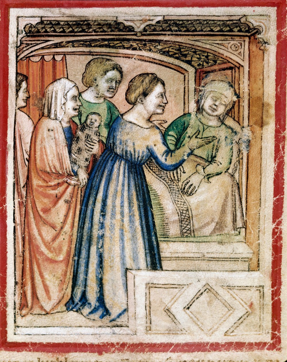 Rachel halála miniatűr rétegekben a 212-es kódexből (vagy a Padovano kódexből vagy a padovai Bibliából) 1390-1400 Rovigo, Accademia dei Concordi alkotó: Unknown artist