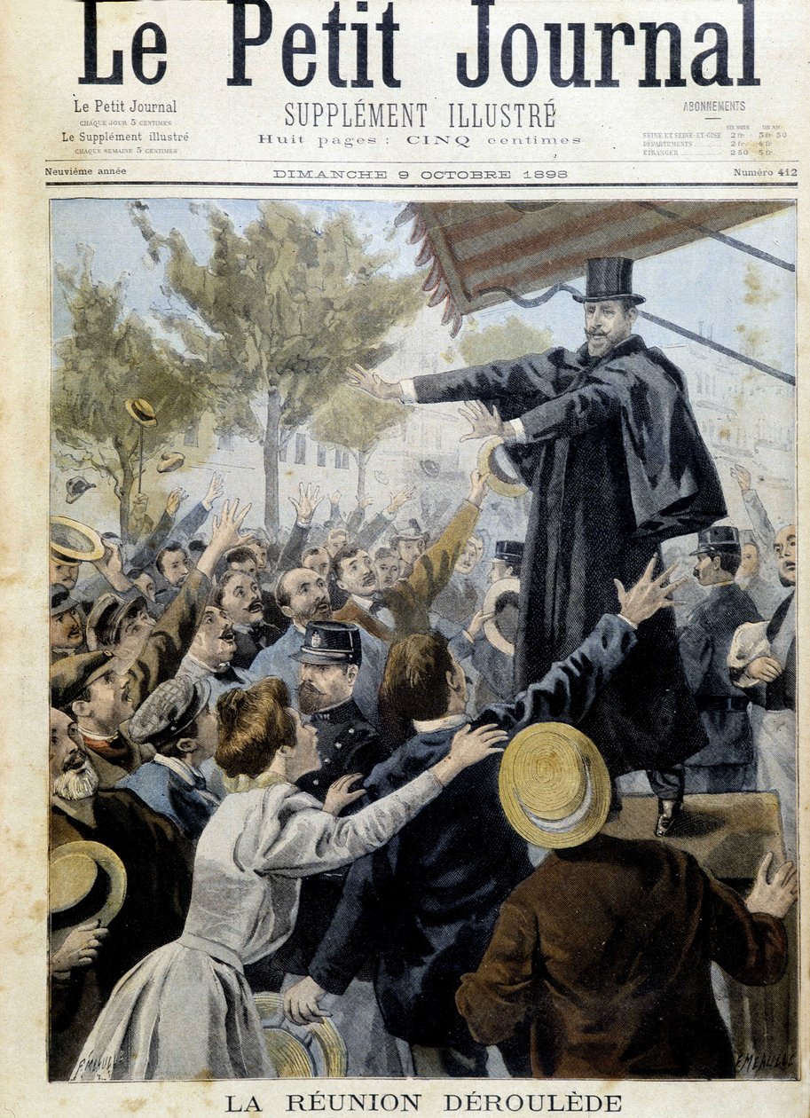A Deroulede-i találkozó. Paul Deroulede (1846-1914), a Hazafiak Ligája egyik alapítójának beszéde – az 1898. októberi „The Petity Journal”-ban alkotó: Unknown artist