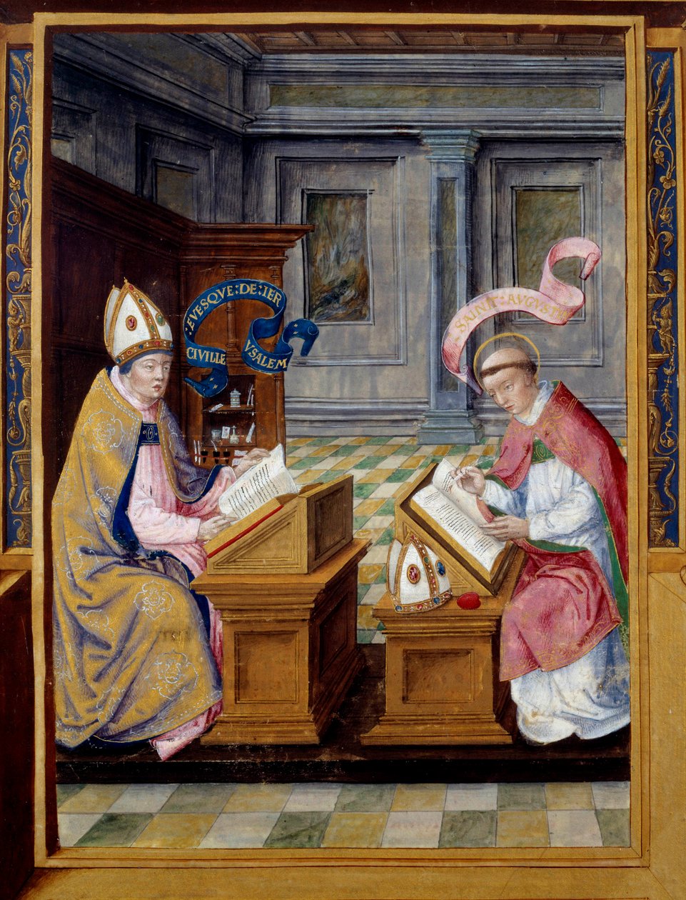 Jeruzsálem Éva Szent Cirill (315-386) és Szent Ágoston (354-430) Miniatűr 16. századi pergamenen. Ecouen, Nemzeti Reneszánsz Múzeum alkotó: Unknown artist