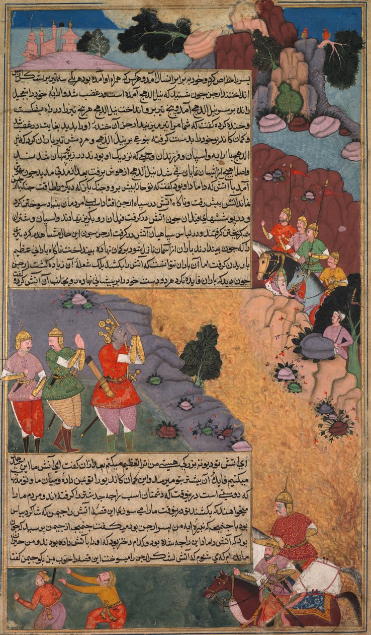 A fehér ló első kalandja, oldal Khan Khanan Razm Nama című könyvéből (Háborúk könyve) alkotó: Unknown artist