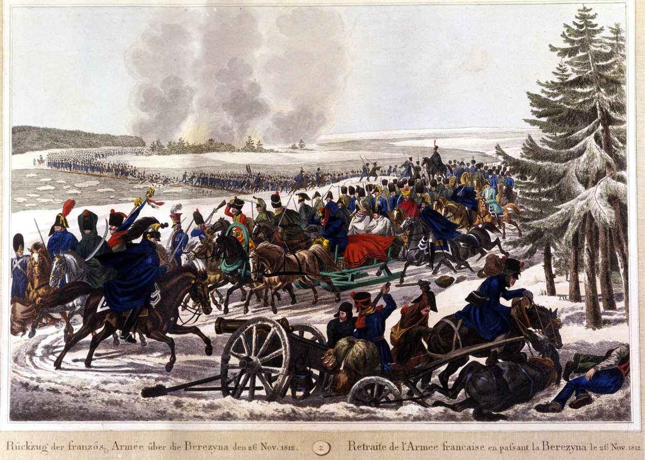 A francia csapatok a Beresina (Berezina) mellett vonultak ki 1812.11.26-án. századi metszet. alkotó: Unknown artist