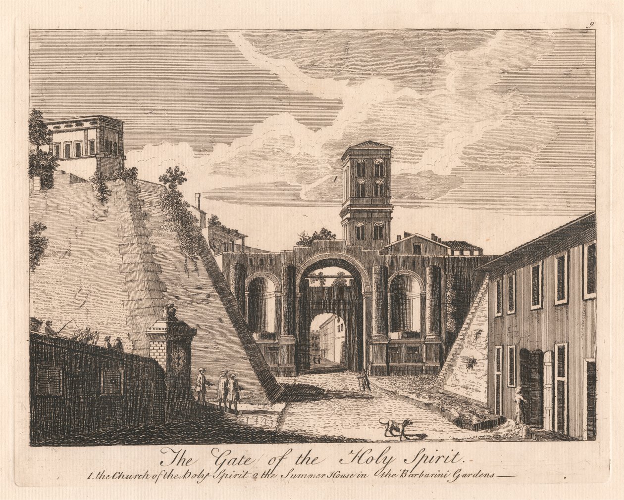 A Szentlélek kapuja: 1. a Szentlélek temploma 2. a nyári ház a Barbarini kertben alkotó: Unknown artist