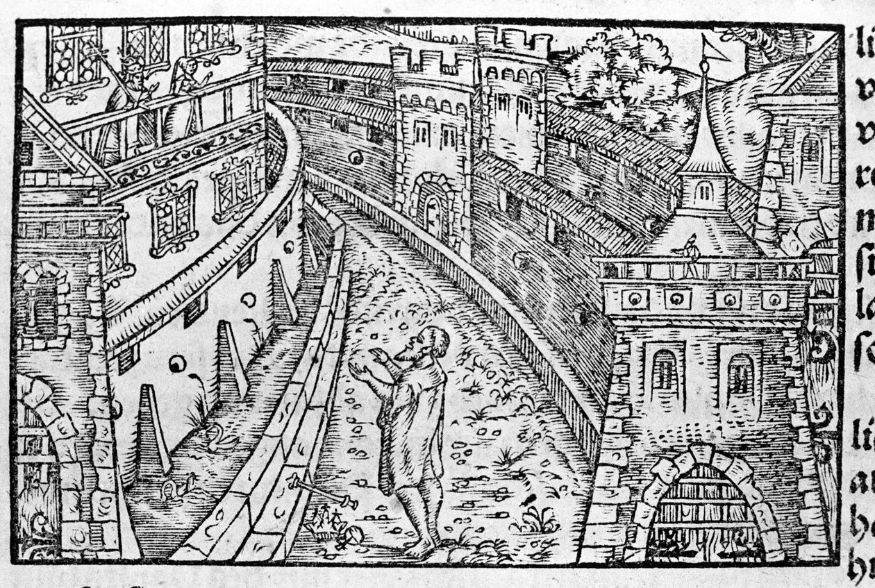 IV. Henrik germán császár (1050-1106) Canossában. A bal felső sarokban Canossa Mathilde grófnő (vagy Mathilde toszkánai grófnő) (1046 - 1115) és VII. Gergely pápa (1015/20 - 1085) látható, akik a kastélyban kerestek menedéket. Johann Stum szerint alkotó: Unknown artist