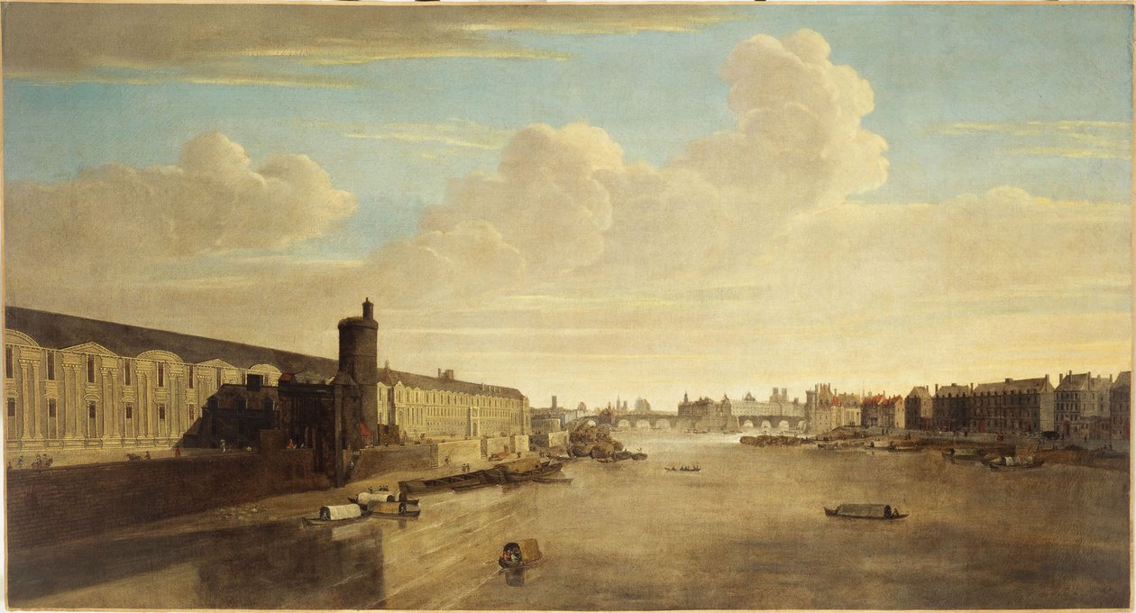 A Grande Galerie du Louvre, a Porte Neuve, a Pont-Neuf, a Cité, a Tour de Nesle és a Quai Malaquais, 1640 körül, a mai 1. és 6. kerület, 1635 és 1645 között (olaj, vászon). alkotó: Unknown artist
