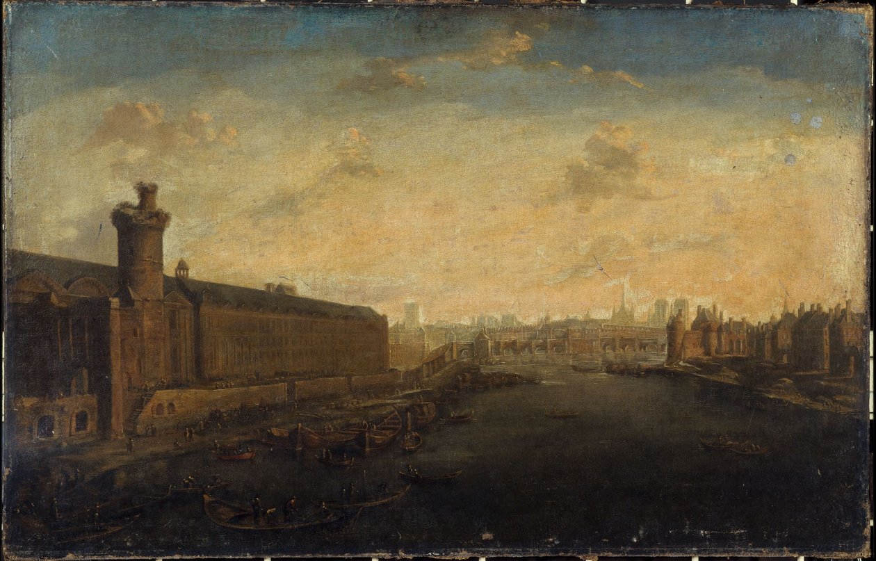 A Grande Galerie du Louvre, a Porte Neuve, a Pont-Neuf, a Cité, a Tour de Nesle és a Quai Malaquais, 1640 körül, a mai 1. és 6. kerület, 1635 és 1645 között (olaj, vászon). alkotó: Unknown artist