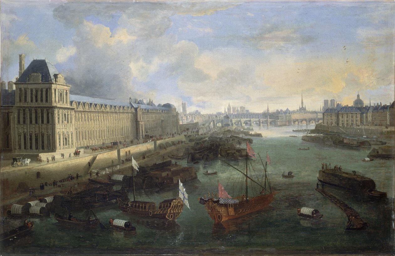 A Louvre Grande Galerie-ja, a Pont-Neuf, a Cité, a Collège des Quatres-Nations, 1670 körül A Szajnán, a királyi gálya, 1670 és 1685 között (olaj, vászon) alkotó: Unknown artist