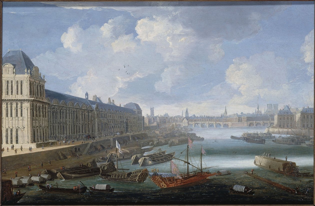 A Louvre Grande Galerie-ja, a Pont-Neuf, a Cité, a Collège des Quatres-Nations, 1670 körül A Szajnán, a királyi gálya, 1670 és 1685 között (olaj, fa) alkotó: Unknown artist