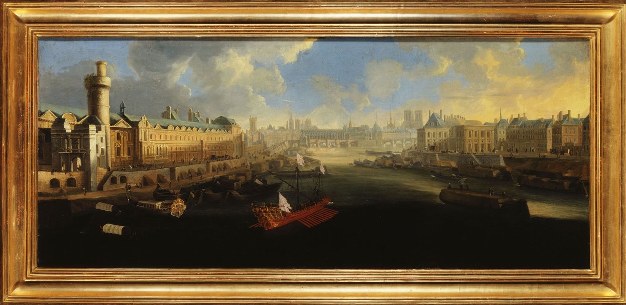 A Louvre Grande Galerie-ja, a Porte Neuve-vel, a Pont-Neuf-fel, a Cité-vel, az épülő Collège des Quatres-Nations-zal és a Quai Malaquais-val, 1665 körül, 1665 és 1670 között (olaj, vászon) alkotó: Unknown artist