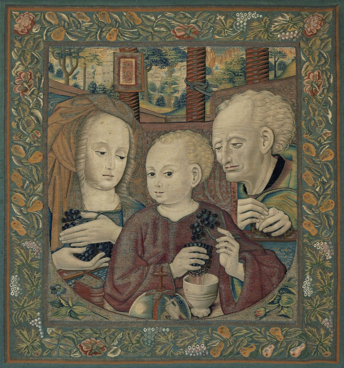 A Szent Család a csecsemő Krisztussal az Eucharisztia borát préselve alkotó: Unknown artist