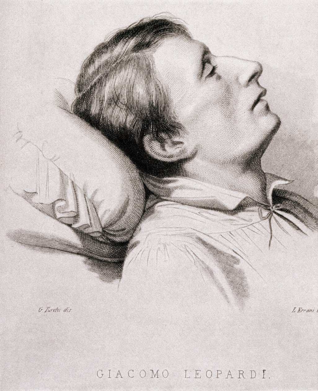 Giacomo Leopardi (1798-1837) olasz költő a halálos ágyán. századi metszet alkotó: Unknown artist