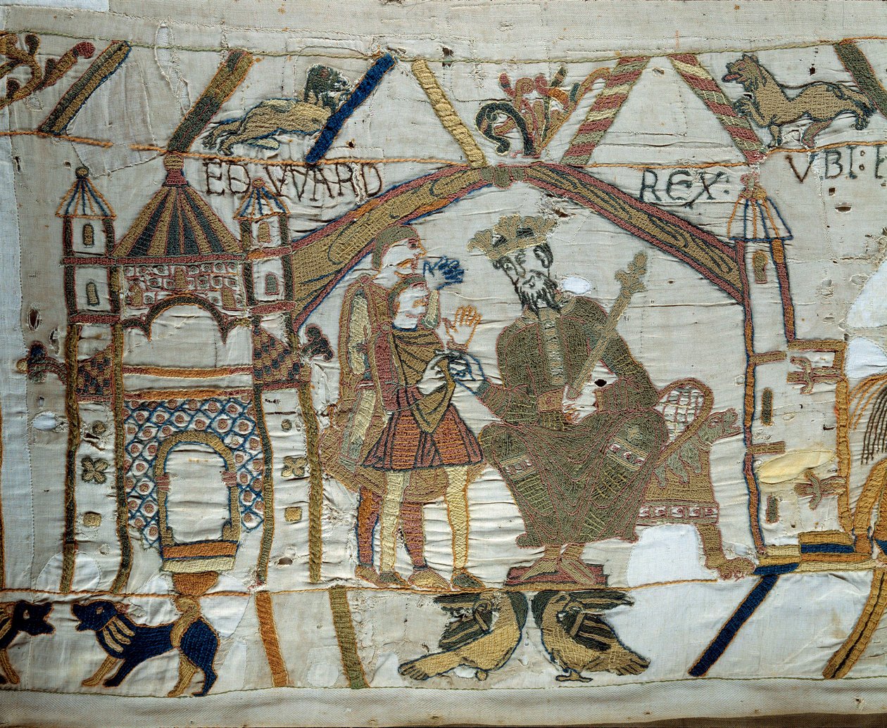 Hitvalló Edward angol király utasítja Haroldot, hogy menjen és erősítse meg Normandia Hódító Vilmos hercegét (1027-1087), hogy ő lesz az angol trón utódja. alkotó: Unknown artist