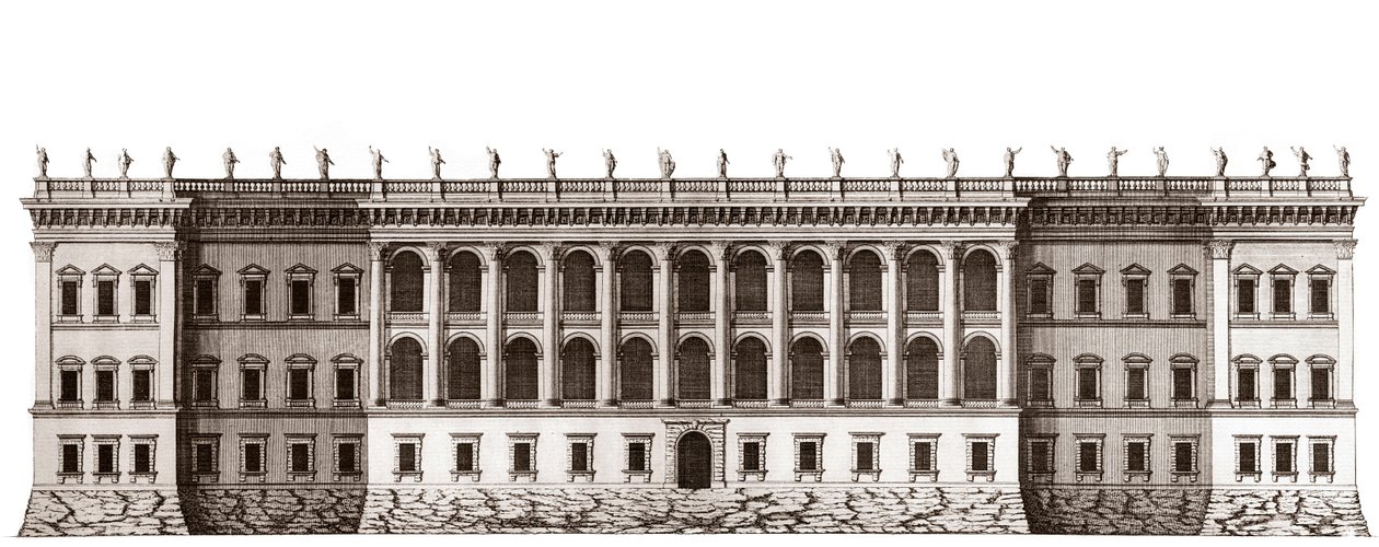 A párizsi Louvre, Gian Lorenzo Bernini projektje: a Tuileries felőli főhomlokzat kiemelése - Jacques-Francois Blondel "" Architecture francoise"-ból - Cote jardin de Tuileries főhomlokzatának megemelése - Bernin projektje - Je metszet alkotó: Unknown artist