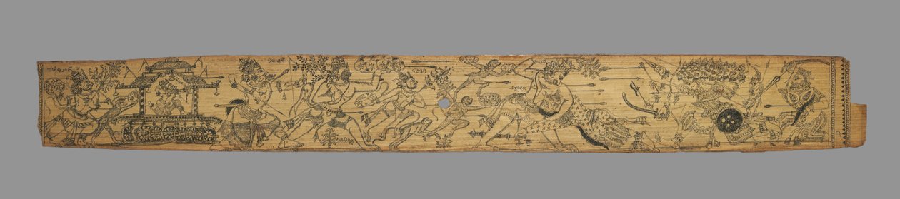 A majmok és a medvék harcolnak Ravana és démonai ellen (verso), Chandrabhanu és Lavanyavati Upendra Bhanja románcából (indiai, meghalt 1740-ben) alkotó: Unknown artist