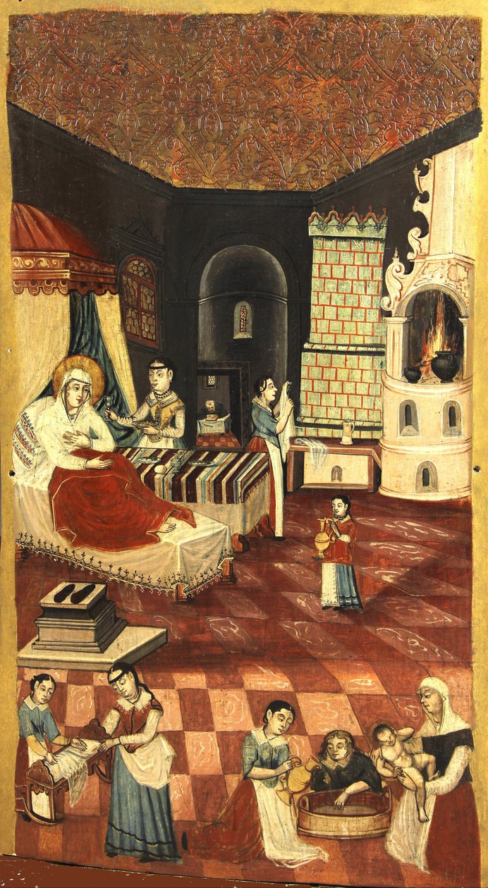 A Szűz születése - Anonymous - um 1700 - Tempera panelen - 113,6x65,4 - Ivan Honchar Múzeum Kijev alkotó: Unknown artist