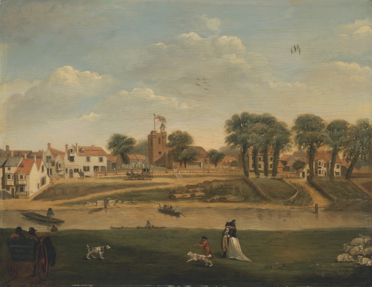 A régi plébániatemplom és falu, Hampton-on-Thames, Middlesex, 18. század alkotó: Unknown artist
