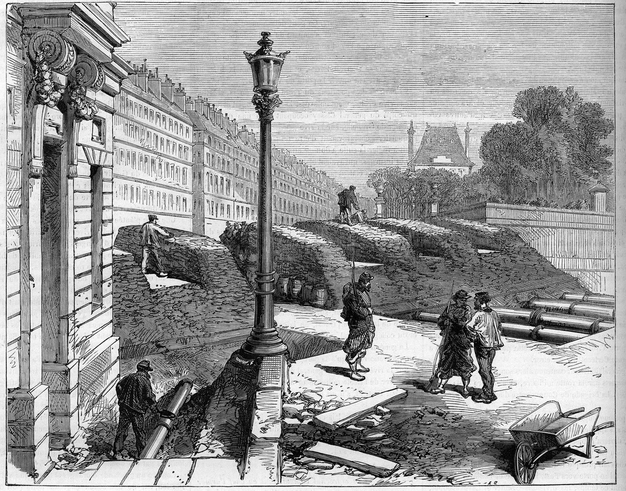 A párizsi kommün 1871-ben. Barricade des federes (communards) a Rue de Rivoli és a Place de la Concorde sarkán. alkotó: Unknown artist
