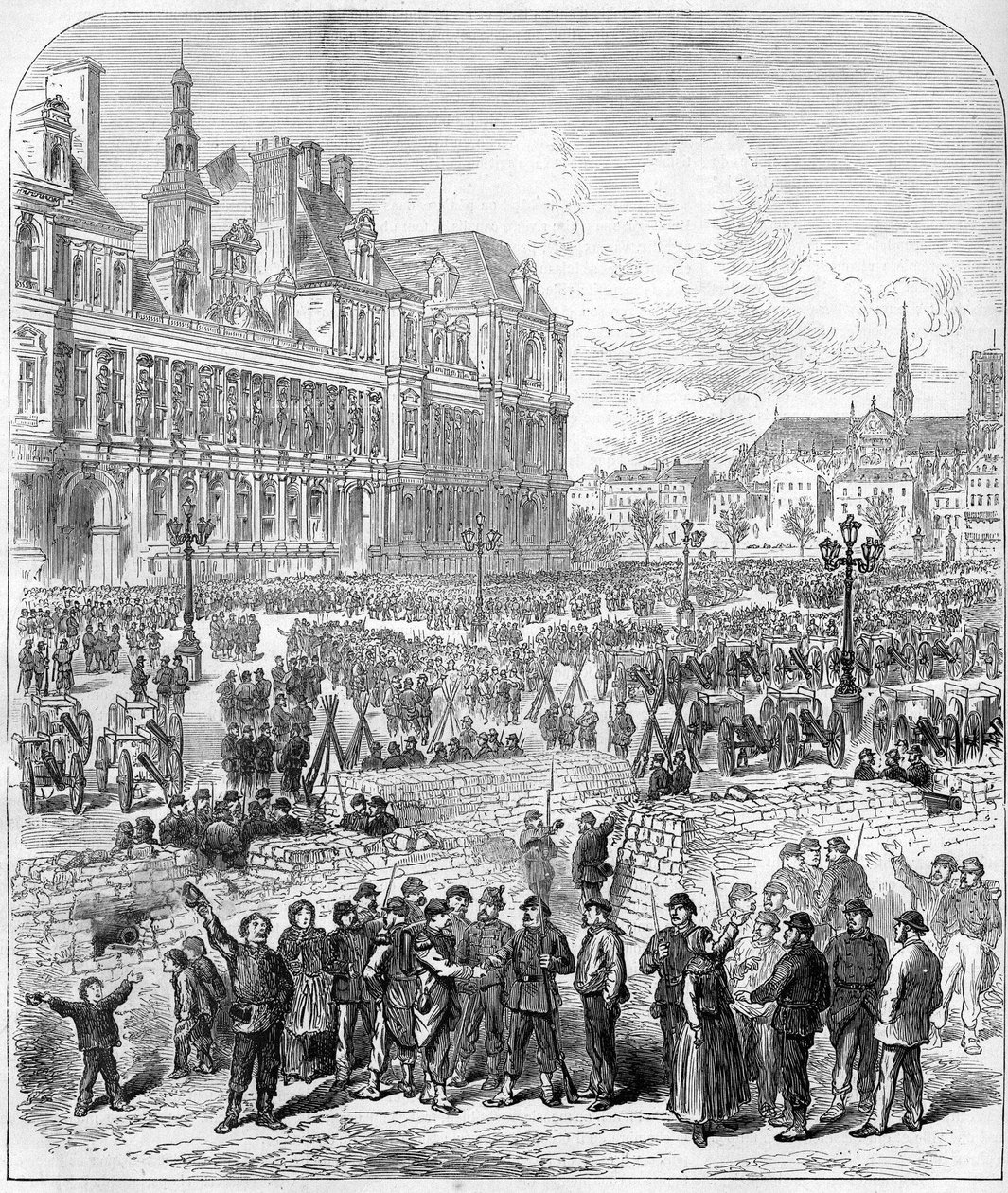A párizsi kommün 1871-ben. A Federes (Communards) barikádjai és tüzérségi parkja, Place de l