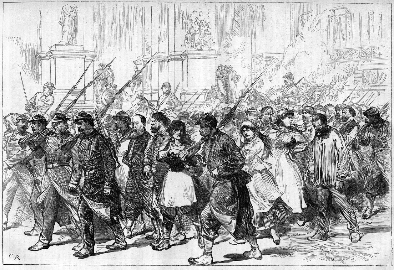A párizsi kommün 1871-ben. Federes (communárok) konvoja fogságba esett, áthaladva a Place de l