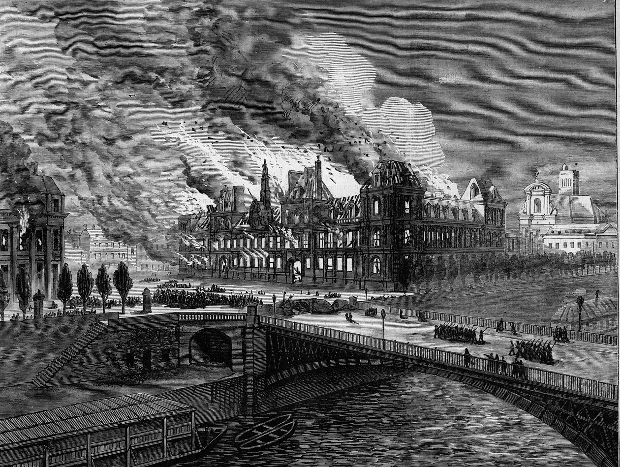 A párizsi kommün 1871-ben. A városháza tűzvész május 24-én alkotó: Unknown artist