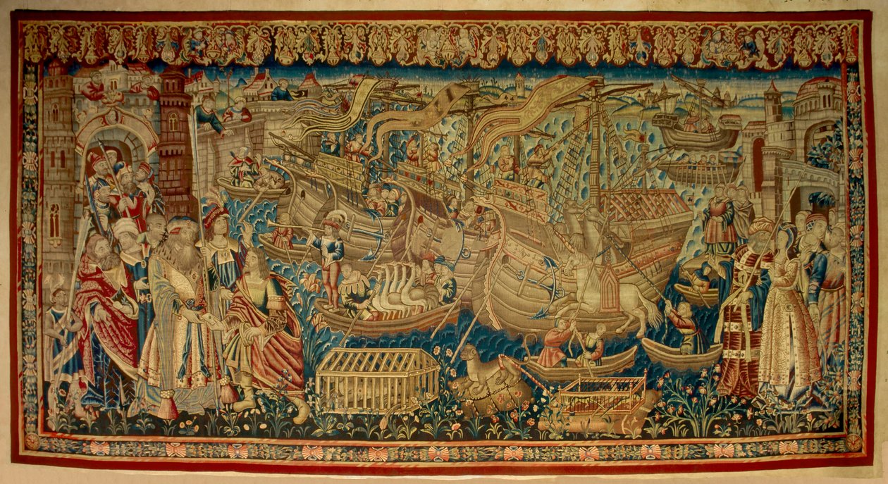 Vasco de Gama (1459-1524) portugál hajós 1498-ban érkezett meg az indiai Calicutba (Kozhikode). Gobelin. Lisszabon alkotó: Unknown artist
