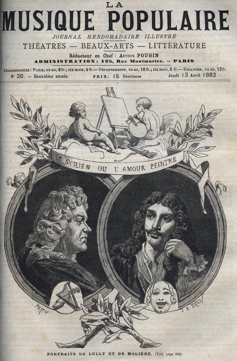 A szicíliai vagy szerelmi festő – Jean Baptiste Lully (Giovanni Battista Lulli) (1632-1687) és Moliere portréja – metszet „popular Music””-ban illusztrált hetilap – 1882 alkotó: Unknown artist