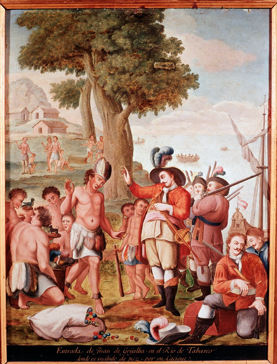 A spanyol hódító, Juan de Grijalva (1489-1527) debarque a mexikói Tabascóban 1518-ban A 18. századi névtelen festmény. Madrid, Museo de America alkotó: Unknown artist